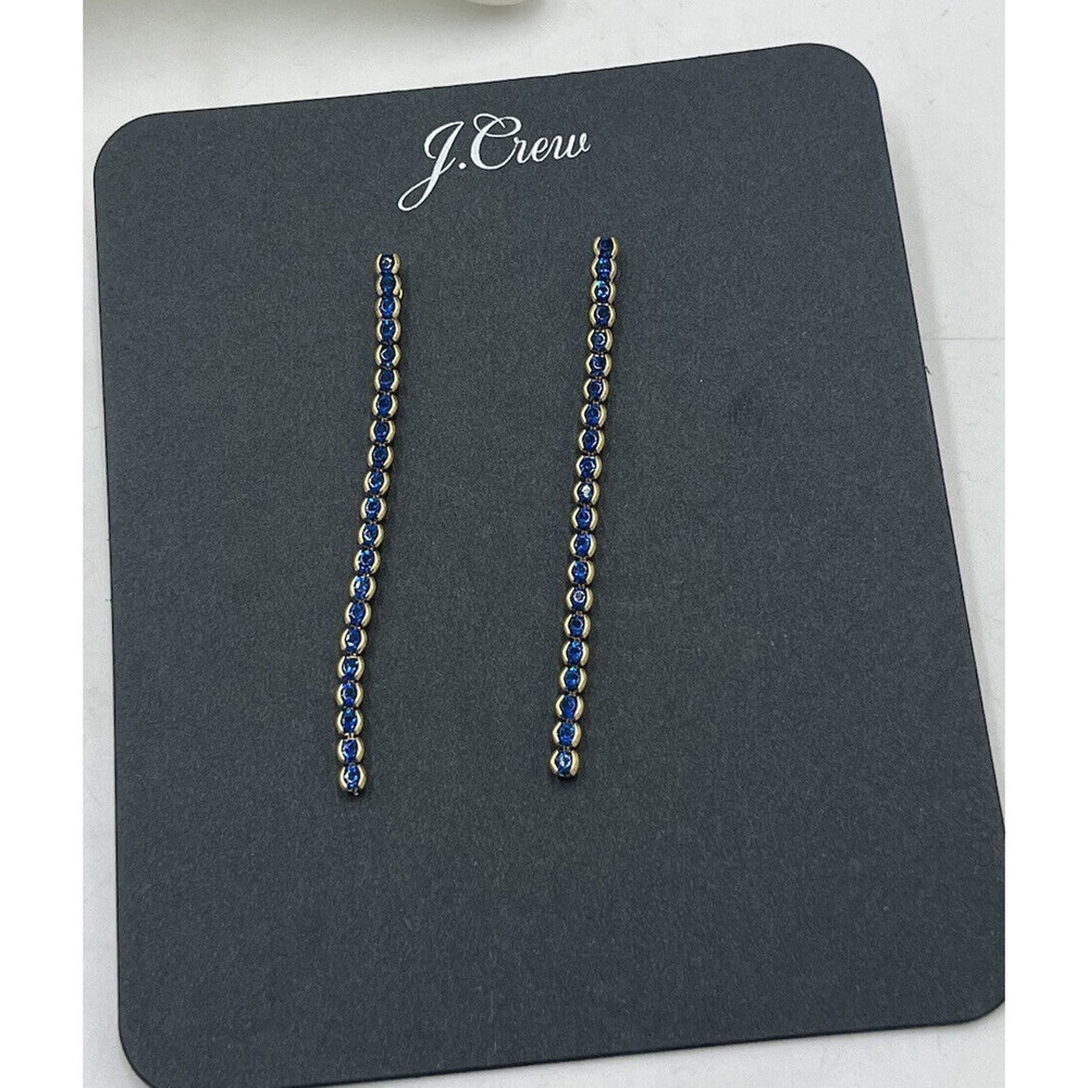 J. Crew Beautiful Blue Crystal Linear Dangle Gold Tone Earrings New
